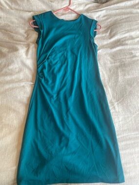 Amanda Uprichard Teal Midi Cap-Sleeve Sheath Dress
